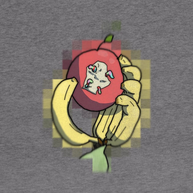 Banana fingers holding a sour worm infested apple by DopamineDumpster